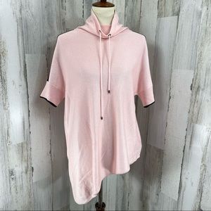 St John Pink Black Cashmere Blend‎ Asymmetrical Short Sleeve Sweater Cowl Neck